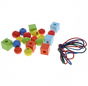 Шнуровка с 20 деревянными деталями и 3 веревочками (Alatoys, КШН2001)